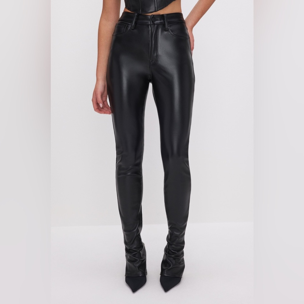 Good American Shiny Black Leatherette Trousers